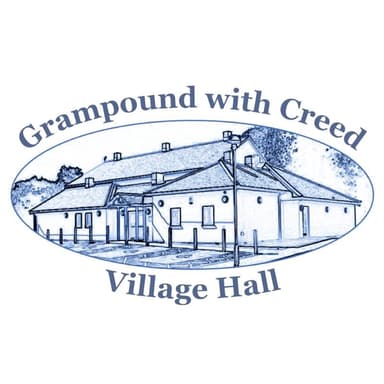 Logo showing a line drawing of Grampound Village Hall.
